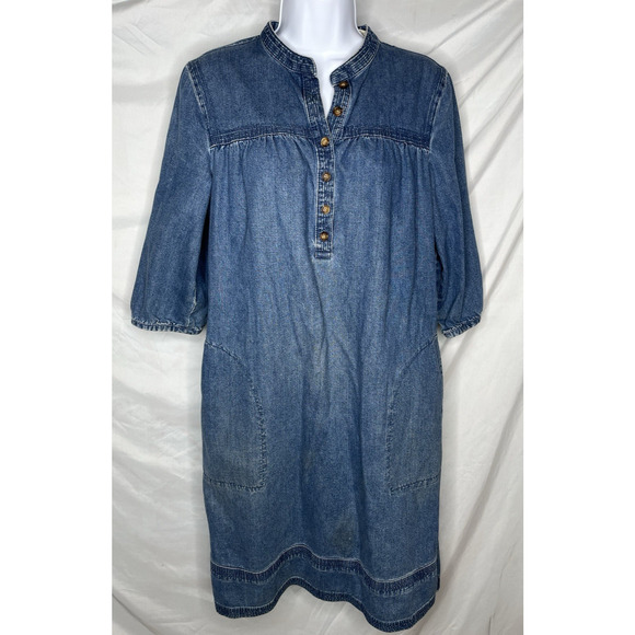Orvis Blue Denim Dress Size 8 Medium All Cotton Deep Pockets Button Up - Picture 1 of 11